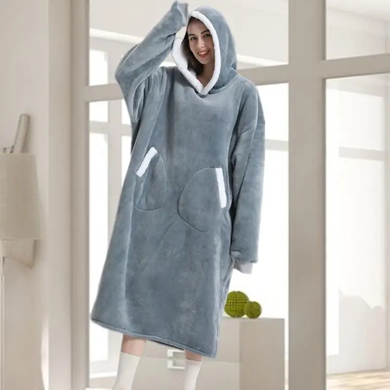 Home Wearable Adult Blanket Oversized  Long with Sleeves Winter Hoodies Women Men Warm Thick  Blanket Christmas New Year Gifts