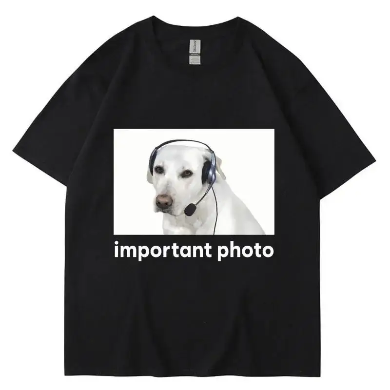 Women Viral Internet Meme T-shirt Important Photo Headphone Labrador Dog Print Casual Street Style Short Sleeve Tees for Men