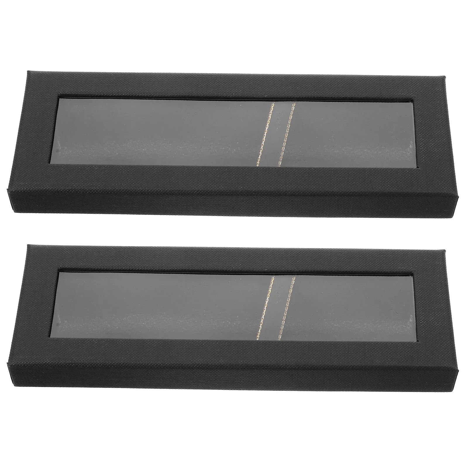 

2Pcs Simple Elegant Drawer Style Pen Cases Boxes Black Paper Fabric Display Holder Gift Wrapping Stationery Organization