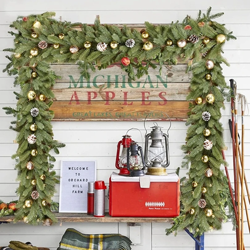 

1Pc Artificial Green Plants Christmas Tree Garland Home Room Festival Decor Outdoor Yard Pine Tree Rattan Wall Hanging Accessory