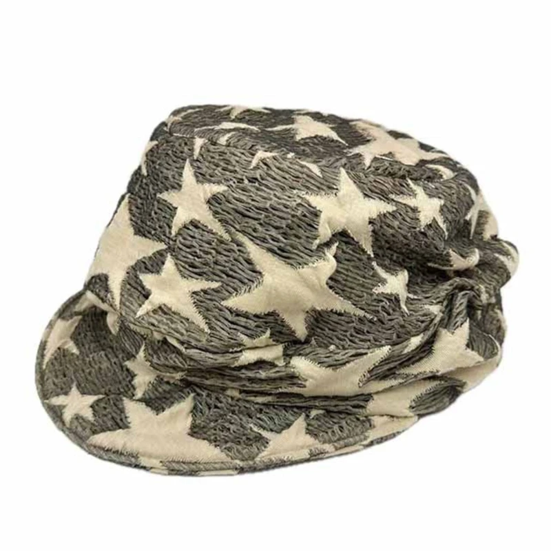 Soft Slouch Hat with Distressed Design Star Pattern Hat for Women Girl 964A