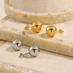 1 pair of Europe and the United States simple stainless steel shiny ball foster earrings trend couple models suitable for daily