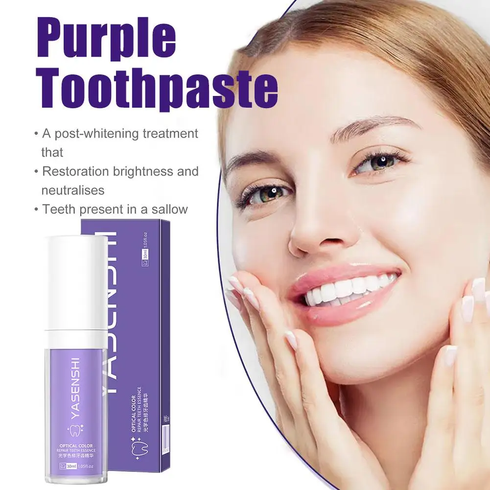 

Teeth Whitening Toothpaste V34 Colour Smile Kit Mousse Remove Professional Yellow Stains Dental Bleaching Breath Purple Fre D7U3