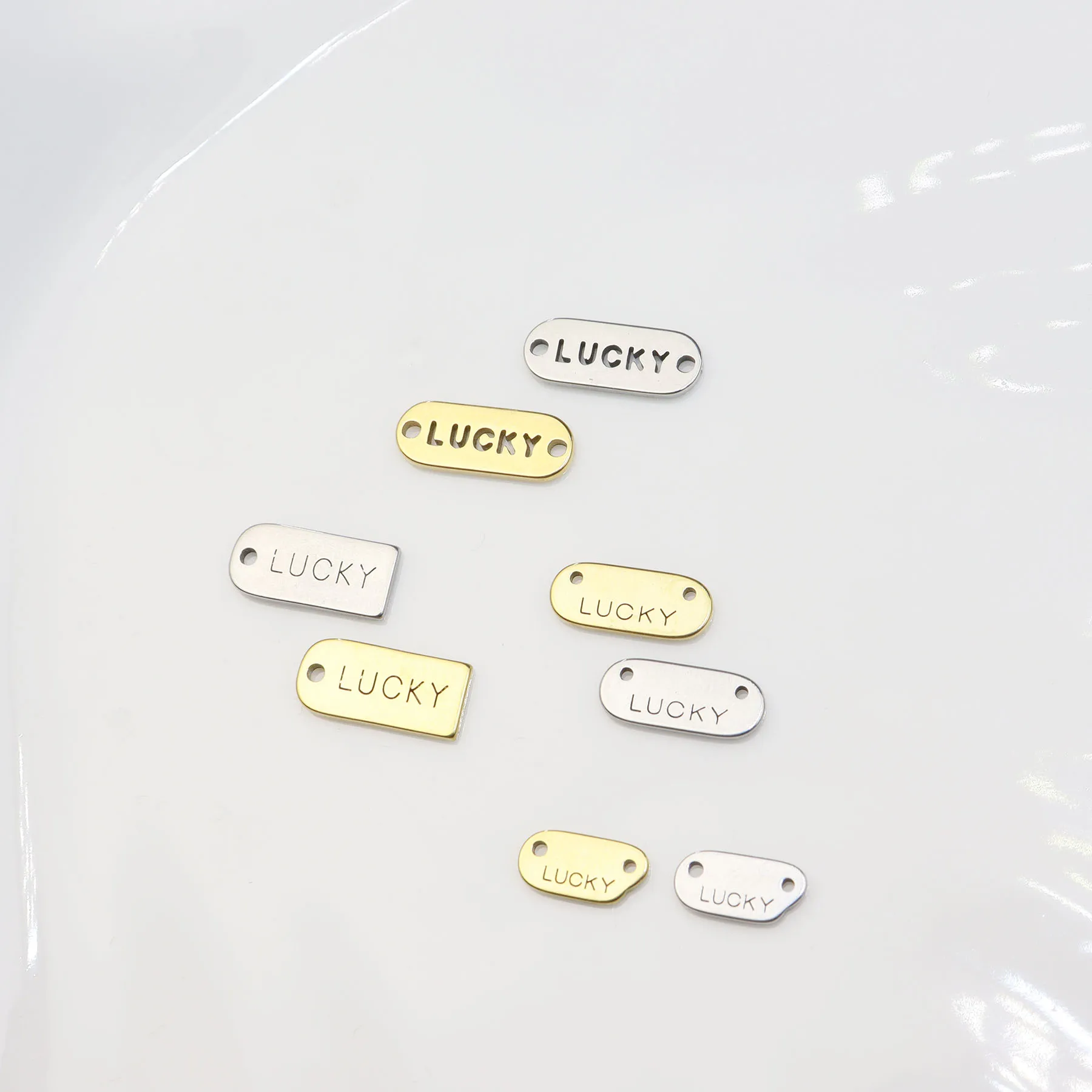 10pcs 12mm Stainless Steel LUCKY  Jewelry Charms Pendant DIY Handcraft Waterproof Antiallergic