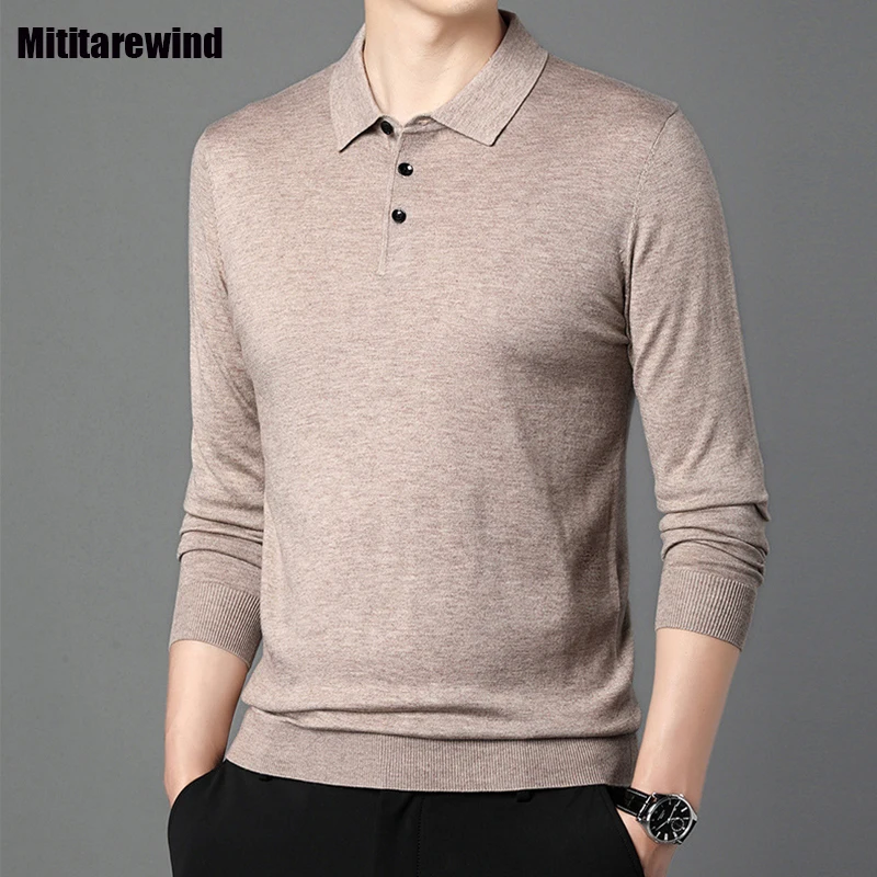 

Autumn Winter Men Sweater Jumpers Business Casual Polo Knitwears Solid Lapel Pullover Sweater Simple Top Fashion New in Sweaters