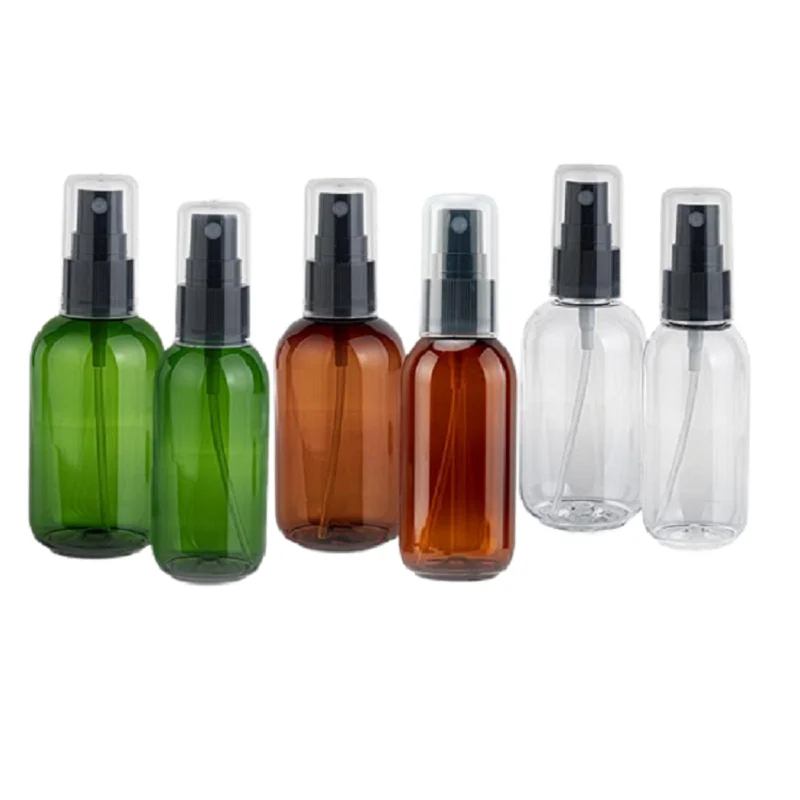 

50ml 80ml Packing Empty Plastic Bottle Round Shoulder PET Spary Press Pump Clear Green Brown Refillable Packing Container 30Pcs