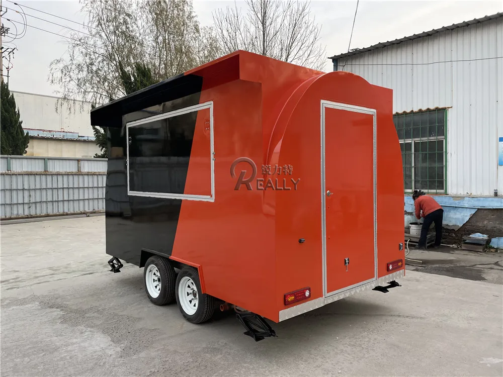 ตู้ฮอตดอกสำหรับใส่ไอศครีมรถลากสำหรับทำอาหารบาร์บีคิวพิซซ่าเบอร์เกอร์ไอศกรีมกาแฟสั่งทำได้