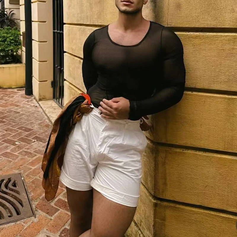 Men's Long Sleeve Compression Shirt Quick Dry round Neck Athletic Top Elastic Fitness Running Workout Base Layer T-shirt
