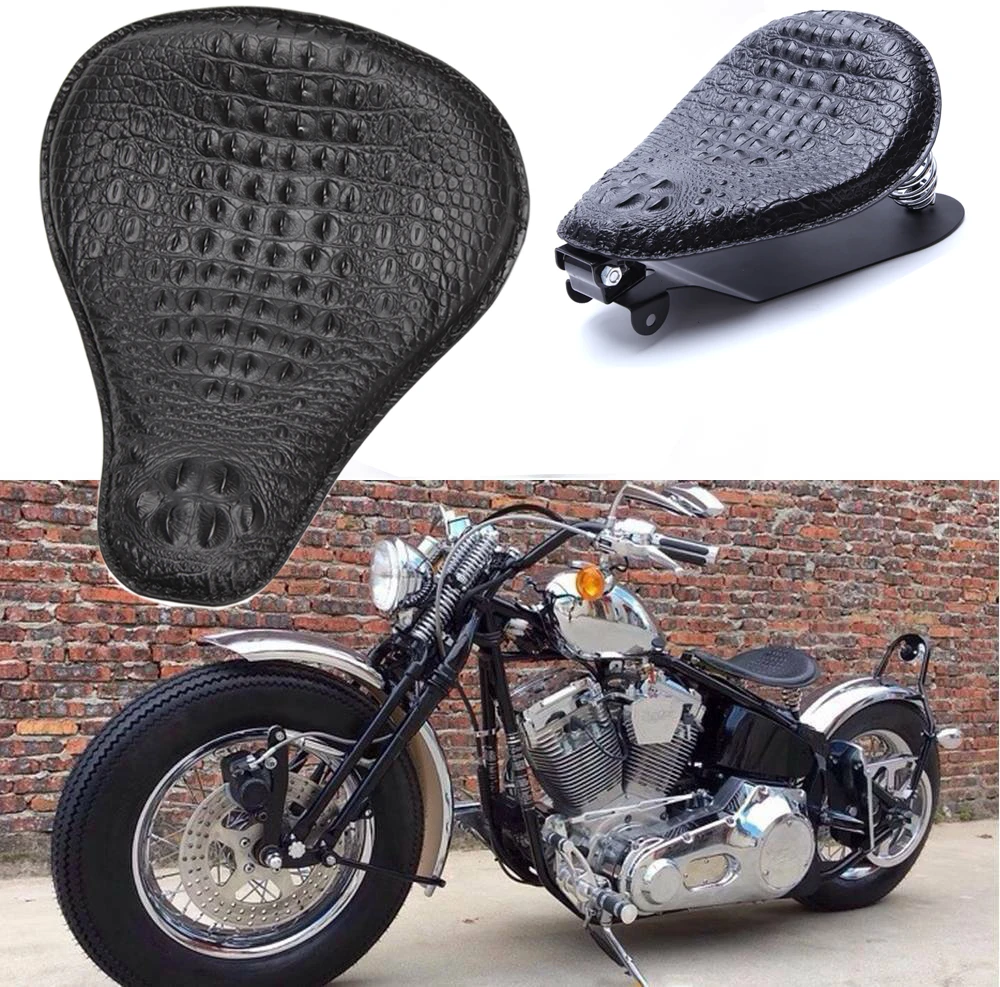 Crocodile Leather Solo Seat with Spring Bracket Kit For harley Sportster 1200 883 48 Chopper Bobber Seats for Suzuki