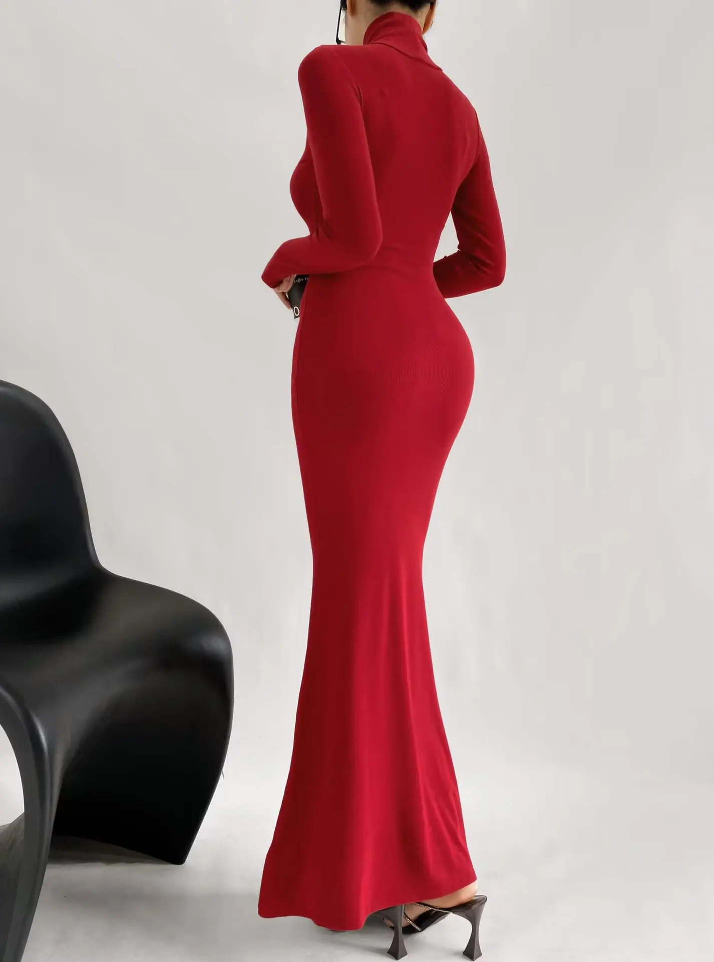 2025 Autumn New Women Turtleneck Long Sleeve Dress Sexy Bodycon Stretch Mermaid Maxi Dress Elegant Party Evening Long Gown