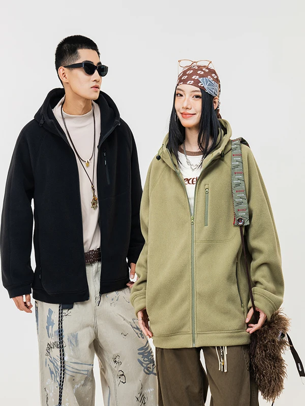 

Men's Hooded Jaet Autumn Winter Thiened Fce Casual Sweatirt Loose Large Size Outerwear Windproof Zipper Closure