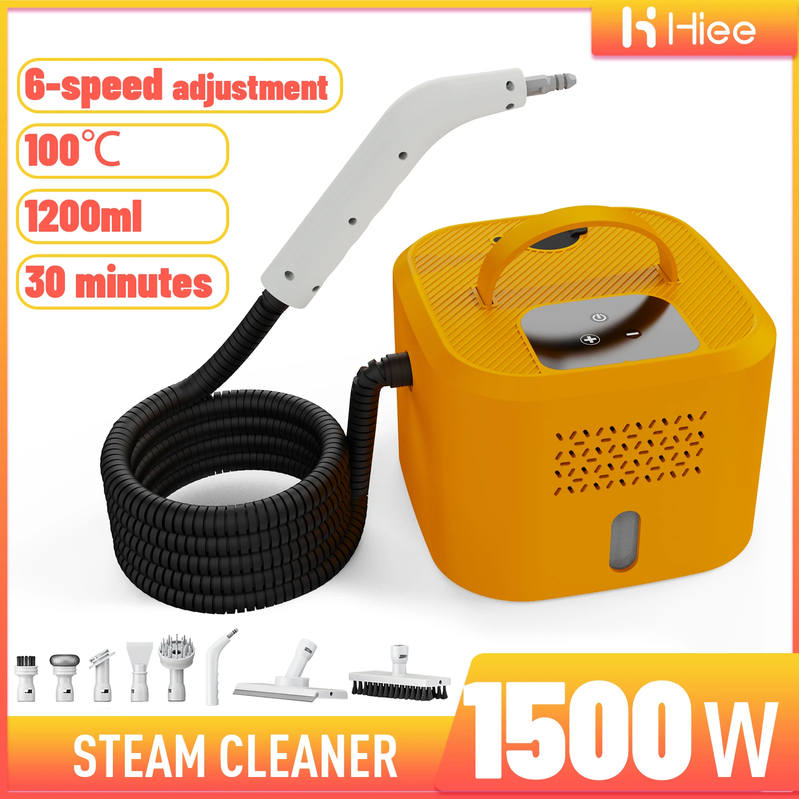 Limpiador a vapor portátil, limpiador de alta presión de 6 velocidades y 7 piezas, máquina de limpieza a alta temperatura para grasa de cocina, baño, coche y ventanas