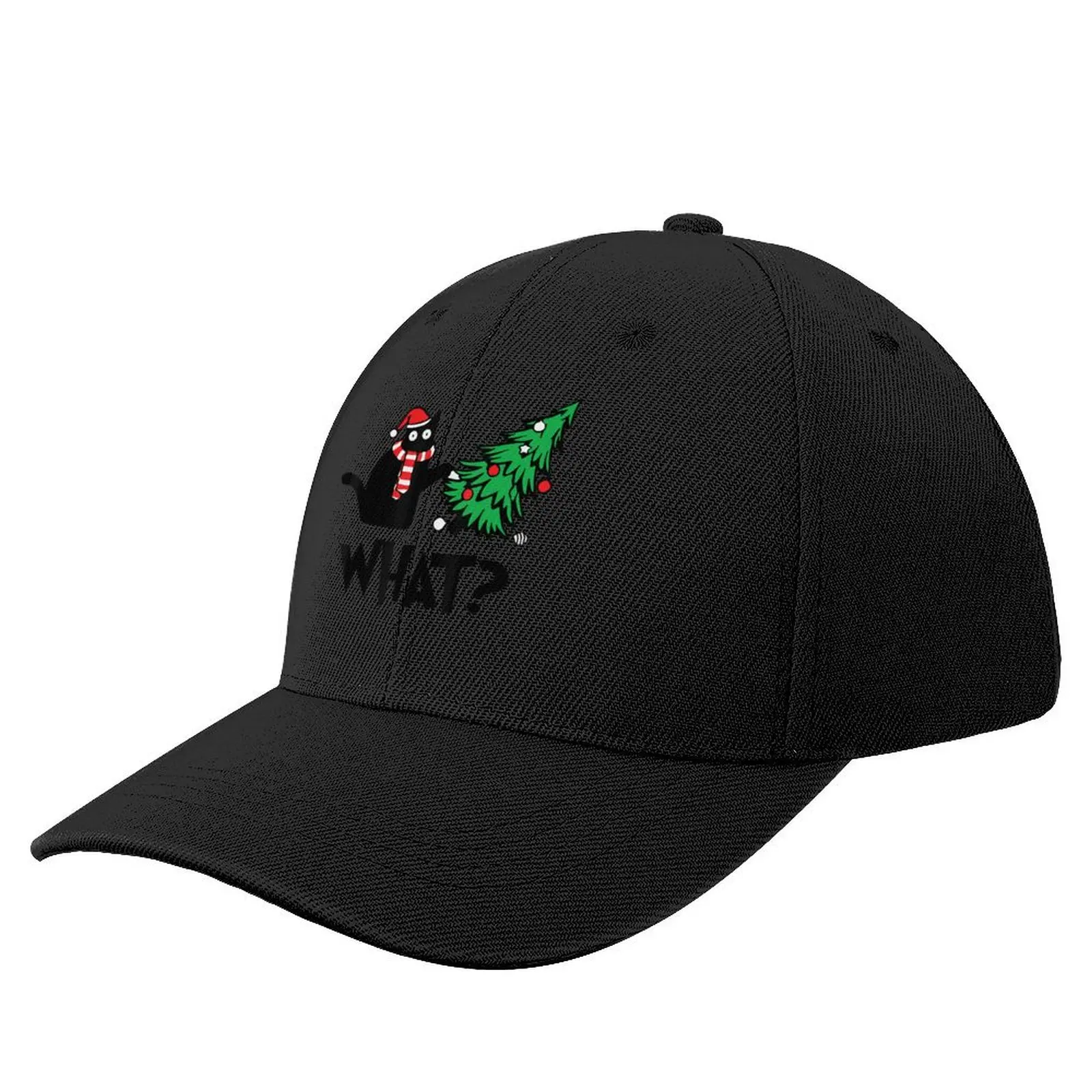 Funny Black Cat Gifts Pushing Christmas Tree Over Cat What Baseball Cap Sunhat Military Cap Man Women's Hats For The Sun Men's