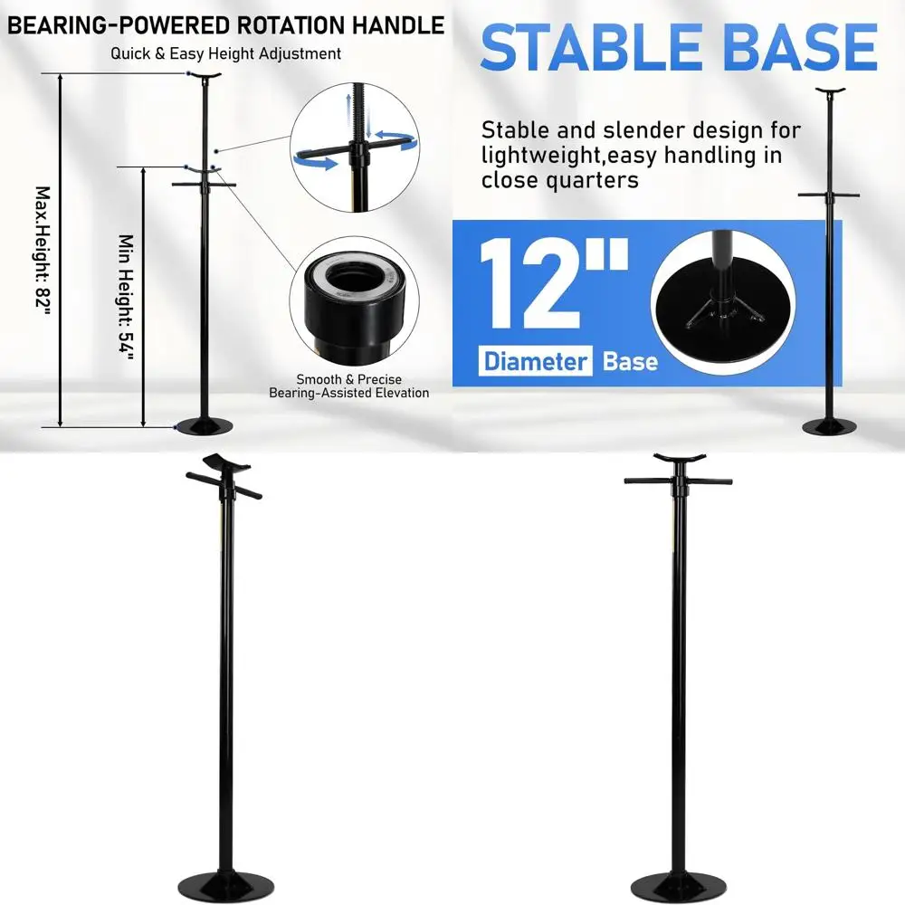 

3/4 Ton Capacity 12 Base Diameter Lifting Jack Stand, 54-82 Wide, Supports Vehicle Components