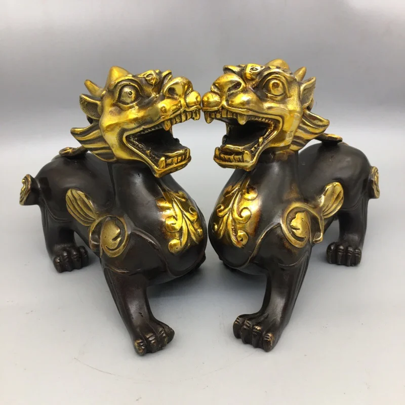 

Antique Ruyi Ruyi, a Pair of Old Brass, Pi Xiu Decoration Copper and Gold, Handicraft Equipment Ornaments Collection