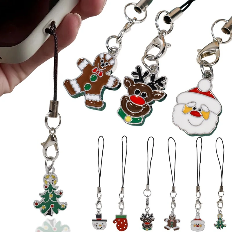 6/1Pcs Mobile Phone Strap Pendant Christmas Style Hanging Decoration For iPhone Samsung Xiaomi Huawei Phone Case Lanyard Chain