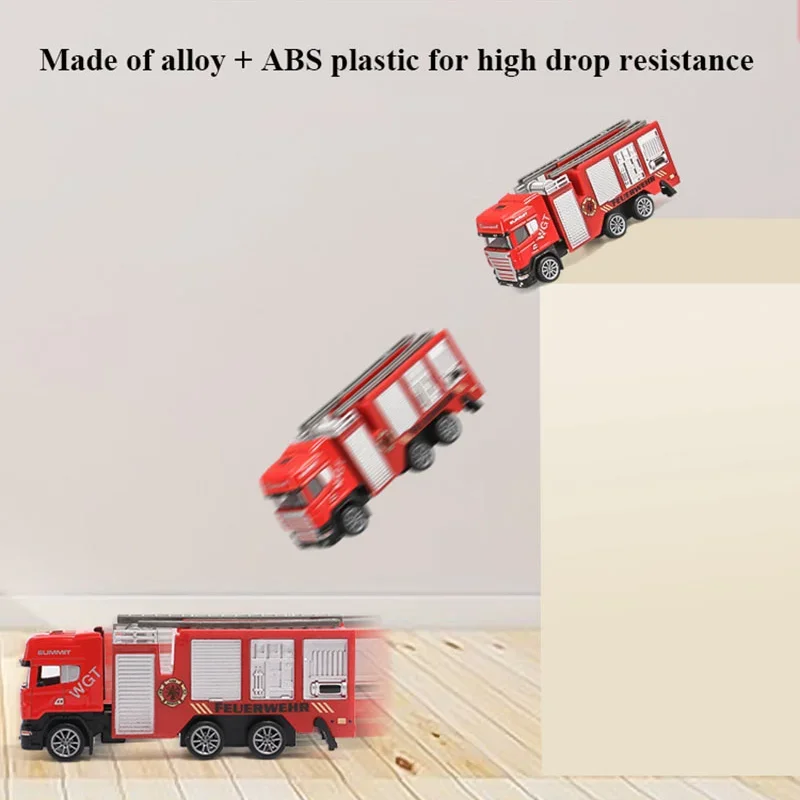 1/64 Alloy Pull Back Fire Sprinkler Truck Model Fire Ladder Vehicle Kids Toys Simulation Water Cannon Engineering Car Boy Gift