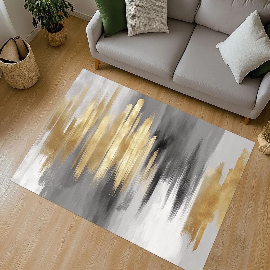 Gold Abstract Rug, Golden Abstract Rug, Mid Century Rug, Mid Century Modern Carpet,  Modern Art Floor Mat, Mid Century Style Rug