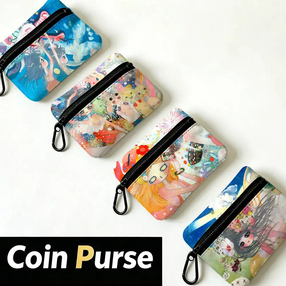 A-Aya-Takano Surreal-Vibrant Lightweight Oxford Fabric Coin Purse Carabiner Hook Design Mini Card Key Organizer Bag