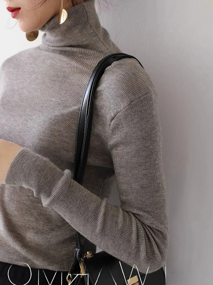 Cseta Interior de Punto con Cuello Alto, Estilo Casual para el Trabajo, Estilo Coreano, Hoada, Color Puro, Manga Larga, ...