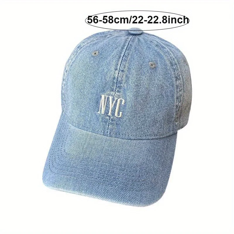 Letters Embroidery Washed Cotton Denim Baseball Cap Sun Protection Hip Hop Sun Hat Soft Outdoor Sports Cycling Travel Dad Hat