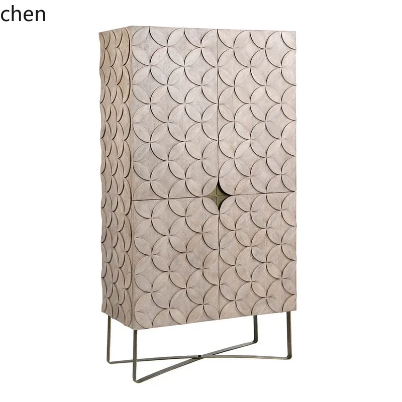 H5.22 Solid wood carved dining side entrance cabinet retro old high locker bedroom storage wardrobe