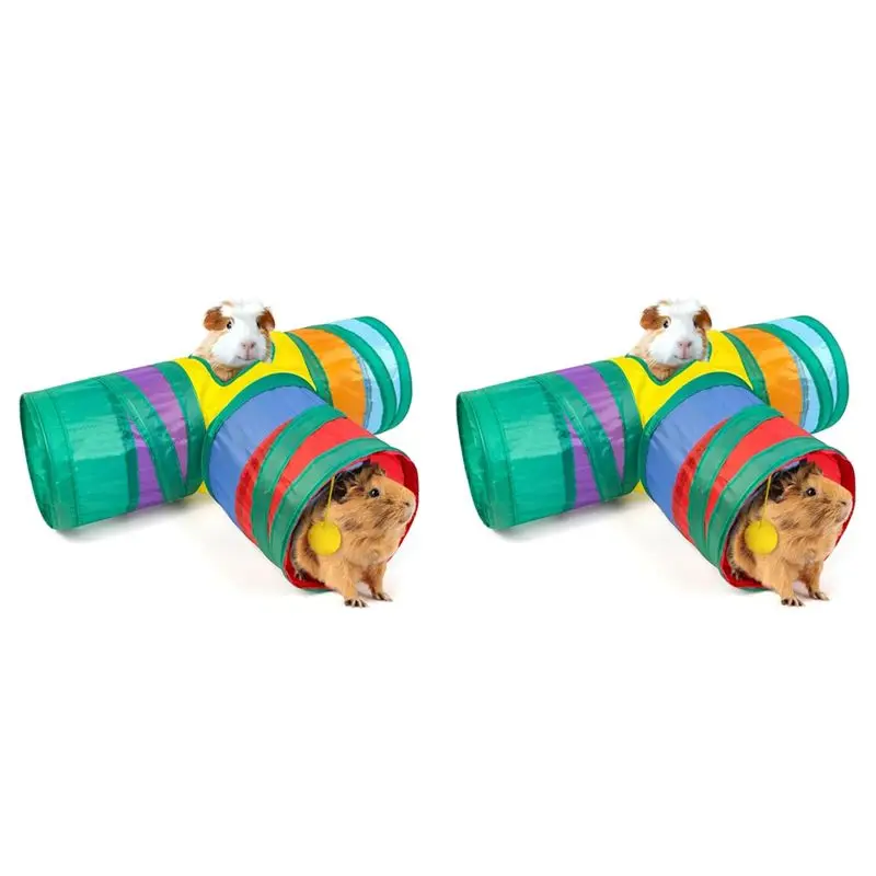 

ELEG-2PCS Туннель для хомяков, крыс, морских свинок, 3-сторонний складной туннель для мелких животных