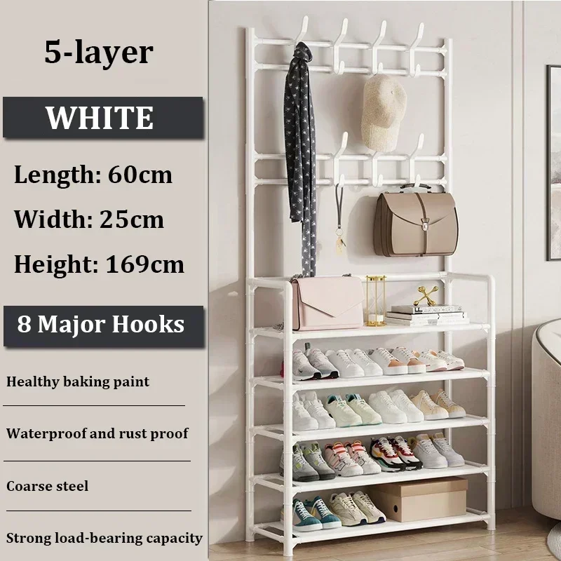 New Clothes Hanger Multi-Layer Shoe Rack Shelf Floor Standing Coat Racks Assemble Cloth Storage With Hooks Sneakers Organizer