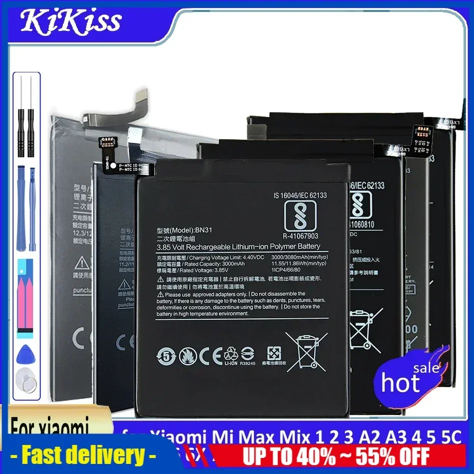 Battery BM32 BM3E BN36 BM3K BN47 BP40 BP41 For Xiaomi Mi Max Mix 1 2 3 A2 A3 4 5 5C 5S 5X 6 6X 7 8 9 9T SE Lite Pro Mix3 mi5C