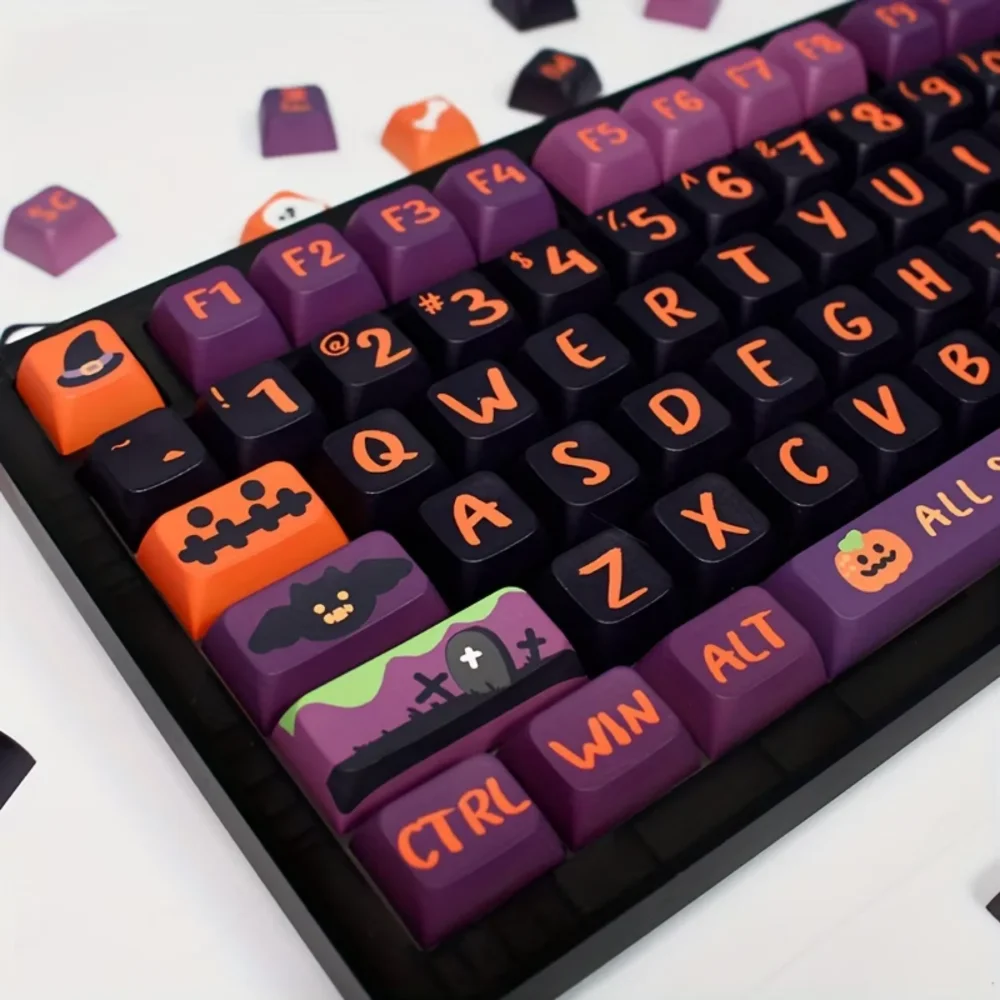 XDA PBT-luces de calabaza de Halloween, coche de calabaza fantasma, Gato Negro, Genie, estilo oscuro, teclas de teclado mecánico Universal, 135 teclas