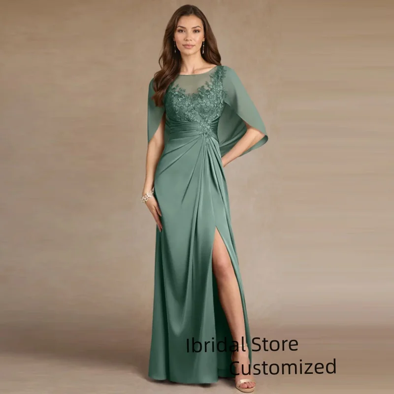 

Очаровательное платье для матери невесты с круглым вырезом по индивидуальному заказу, кружевное платье с аппликацией, пышное платье для жениха и матери, Robe De Soiree Femme