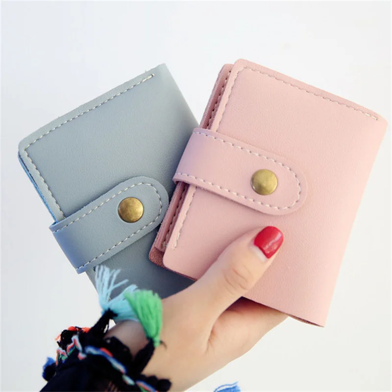 Cartera corta pequeña de cuero PU para mujer, monedero sólido, tarjetero, hebilla coreana Simple, monederos de estilo británico