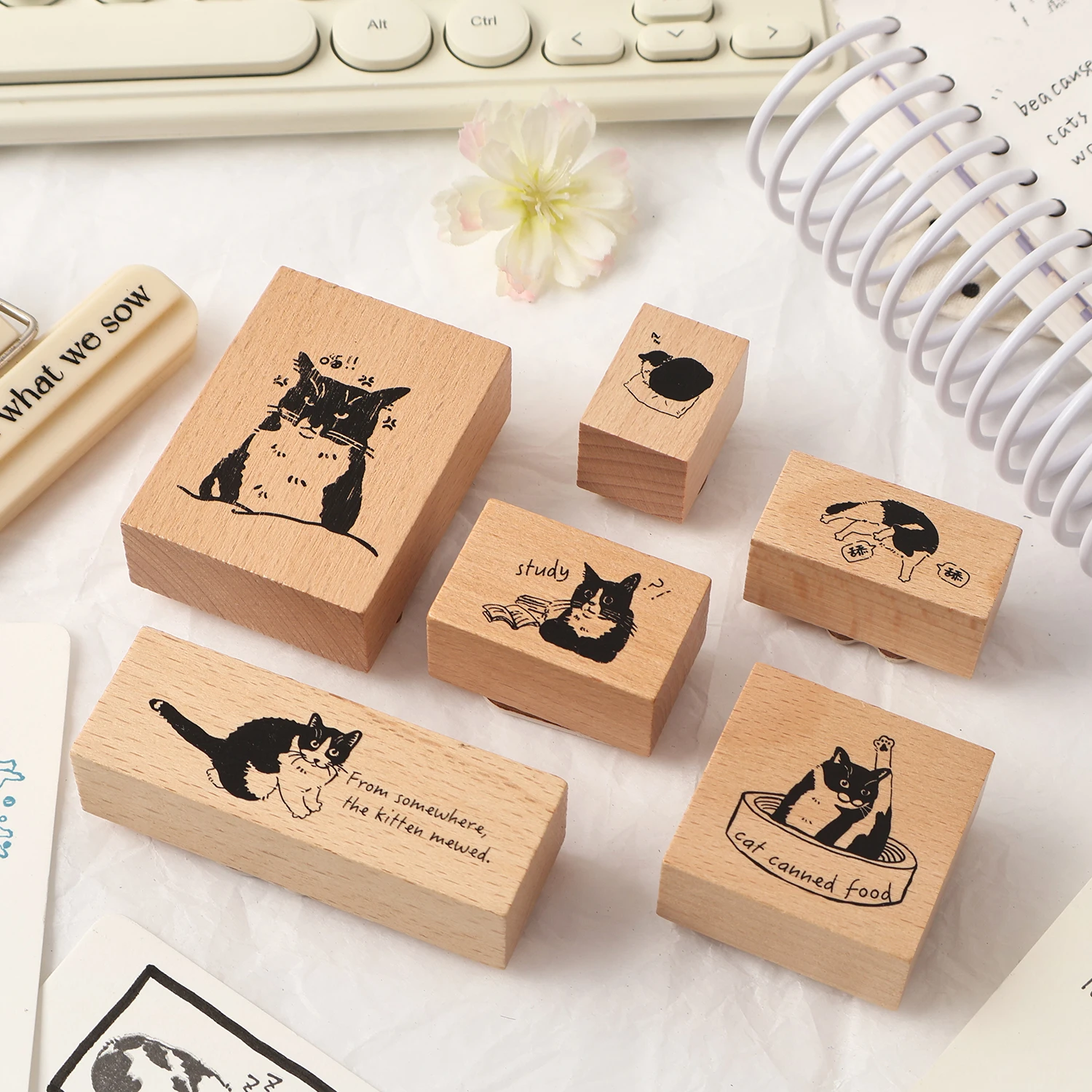 مجلة الذهاب 8 قطعة/صندوق لطيف القط ختم خشبي القط مذكرات ألبوم صور Diy بها بنفسك سكرابوكينغ المواد الزخرفية متنوعة الخشب ختم هدية #5