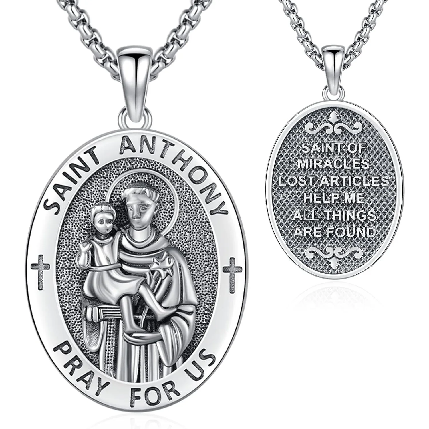 

Ожерелье Saint Anthony из стерлингового серебра 925 пробы, медаль Saint Anthony, кулон, ожерелье, защитный амулет, ювелирное изделие, подарок для мужчин и женщин