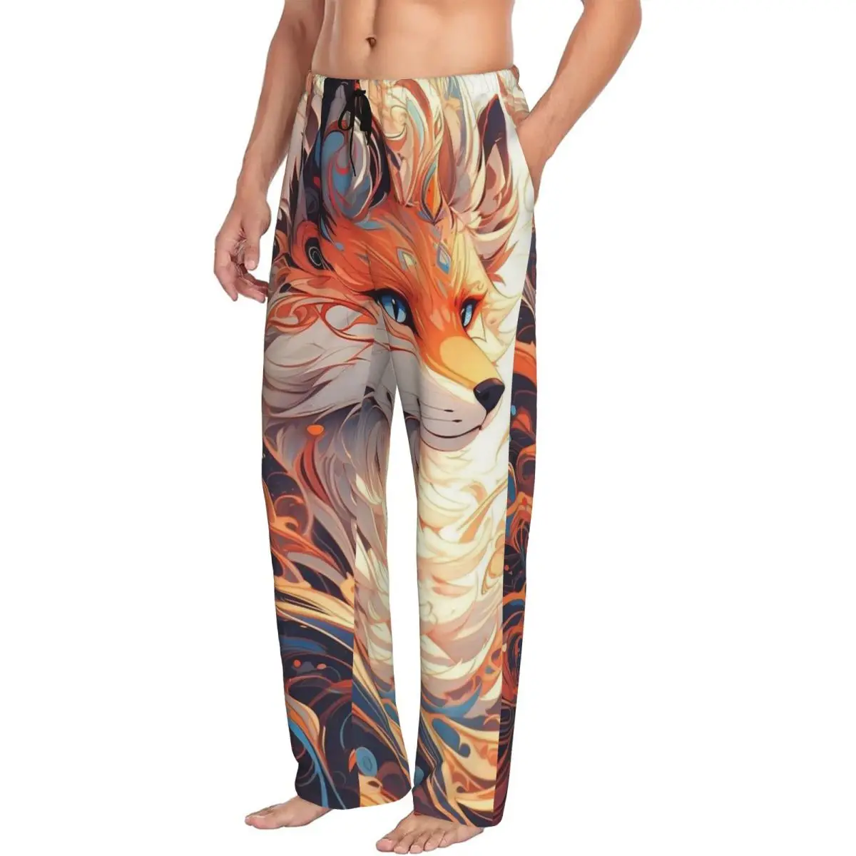 Custom Cute Fox Men Pajama Pants Lounge Sleep Sleepwear Bottoms with Pockets