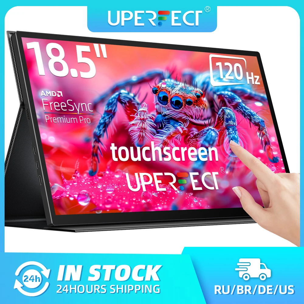 UPERFECT 18.5'' 휴대용 터치스크린 120hz 모니터 1080P FHD FreeSync IPS HDR 게임 디스플레이 USB C 여행용 보조 모니터 노트북 스위치 폰 스마트 케이스 포함 