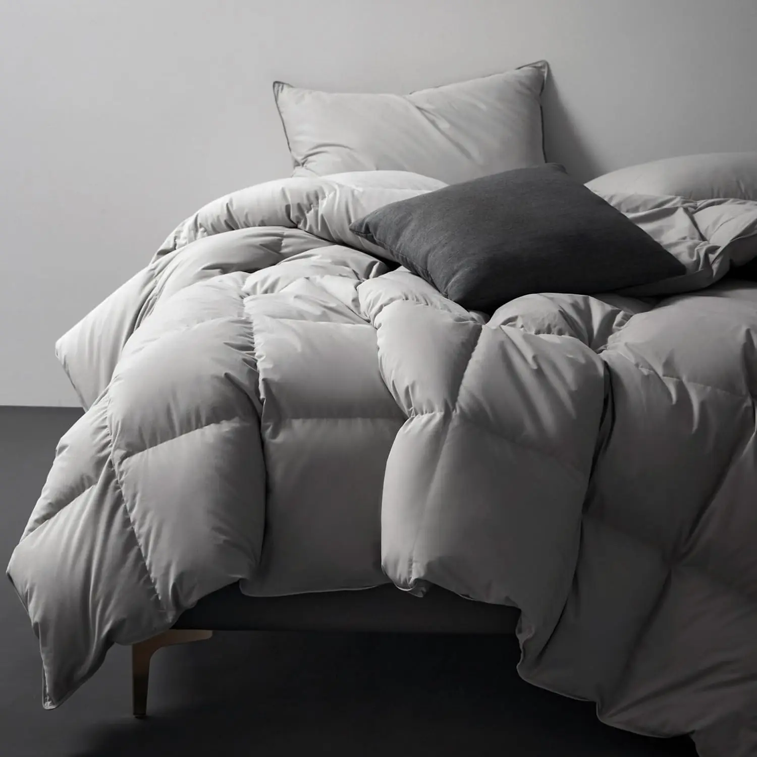 Premium Feathers Down Comforter Twin Size All Season Gray 100% Cotton Cover Grey Down Duvet Insert with Corner Tabs