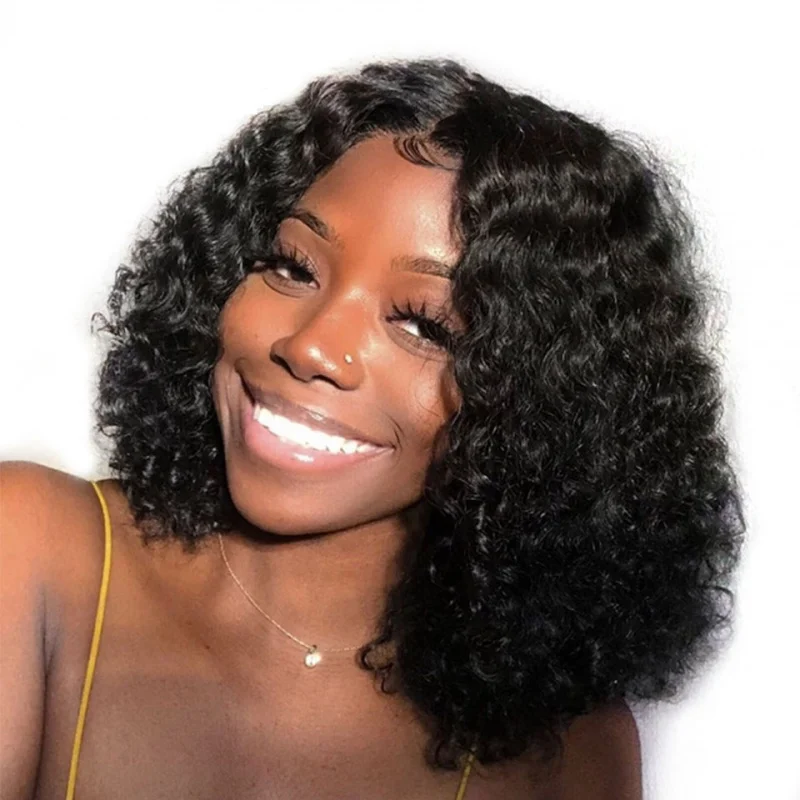 Peluca afro rizada pequeña negra de fibra sintética de alta temperatura para mujer, estilo europeo y americano.