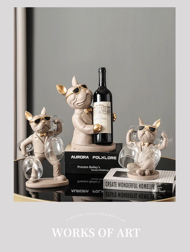 Dekoration Tierfiguren Weinhalter Harz Handwerk Bulldogge Statue Weinflaschenhalter Schreibtisch Tisch Champagner Rack Raumdekoration – Detail 6