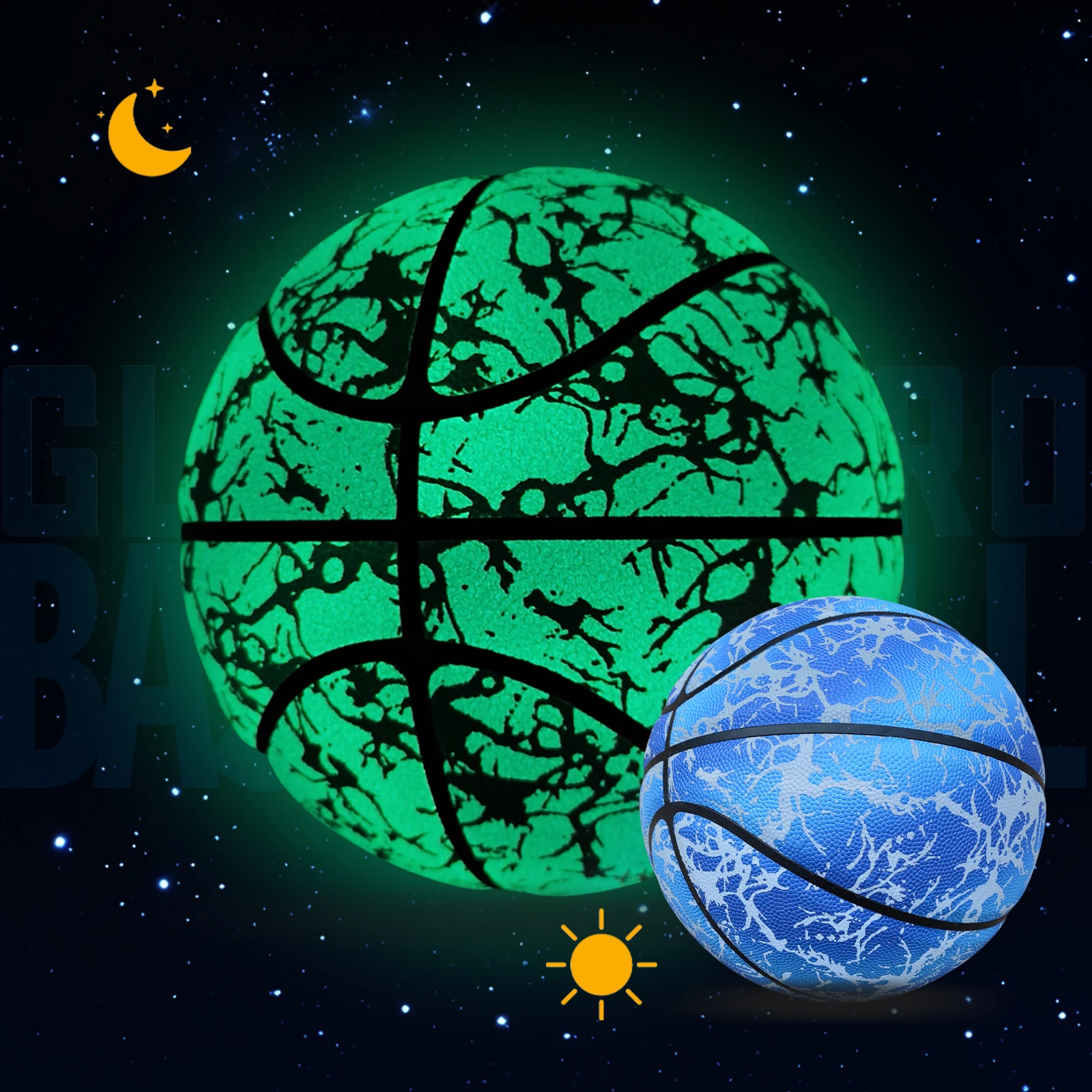 Glowing Green Basketball-Glow In The Dark-Size 3/4/5 No-Logo Basketball For Kids,Teen Boys -In&Outdoor Birthday Gifts Night Use