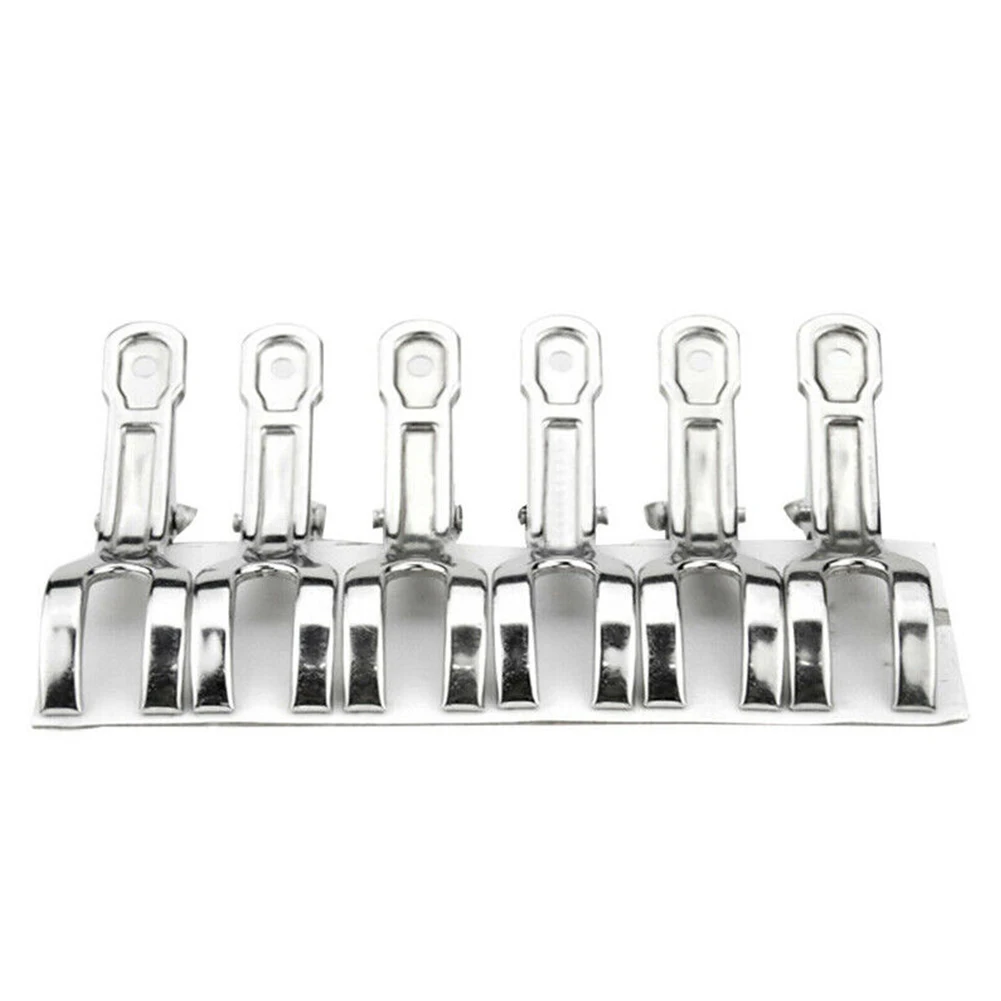 6PCS 9CM Towel Clip Stainless Steel Windproof Opening Clip Towel Clips Clothes Pegs Pins Hanger Clamp Household Clothespin