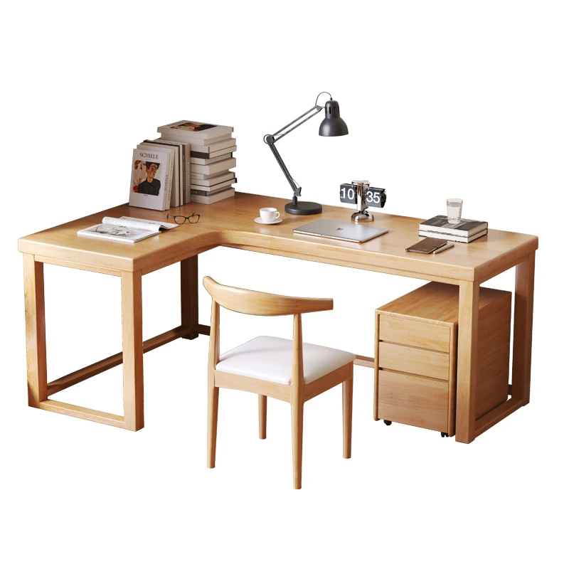 All solid wood corner desk household desk double writing workbench bedroom student L-shaped corner computer desk