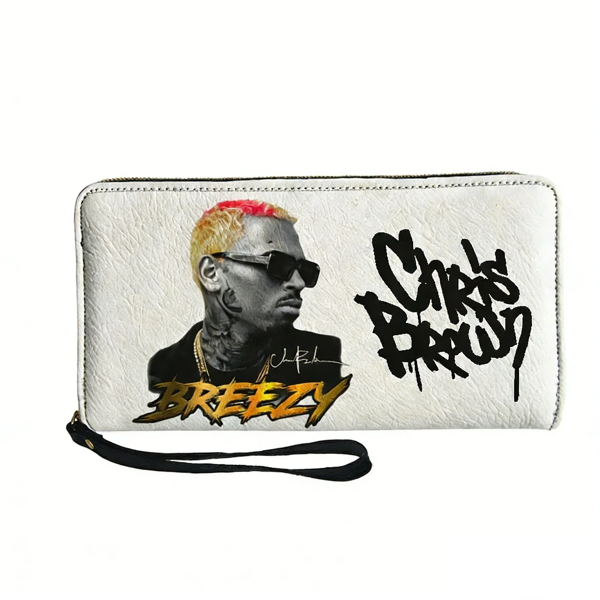 

Кошелек-портмоне Chris Brown в стиле хип-хоп, рэп, рок, с индивидуальным дизайном, мужской и женский, на молнии, длинный, с двойным принтом, портативный, подарочная сумка