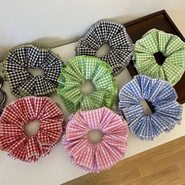 Scrunchies de encaje de celosía para el cabello de doble capa para mujer, bandas para el cabello de algodón con flores, lazos para el cabello,
