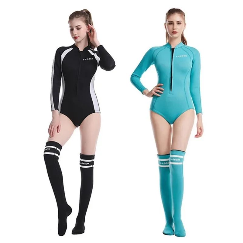 

2.5MM Fashion Bikini wetsuit Neoprene Women Long Sleeve Skin Freedive Surfing Suit and Diving Stocking One-Piece Swimming Suit