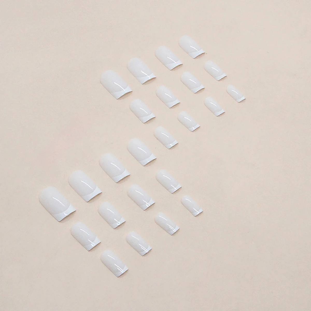 24pcs Chinese square nail white French classic versatile detachable fake nails, with one rubbing strip and one jelly gel