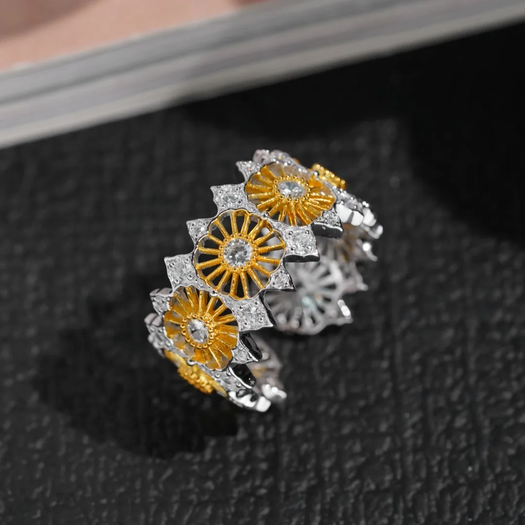 

Solid 925 Sterling Silver Plated with Thick 18K Gold Zircons Rings for Unisex or Man or Female's Classic Cocktail Rings