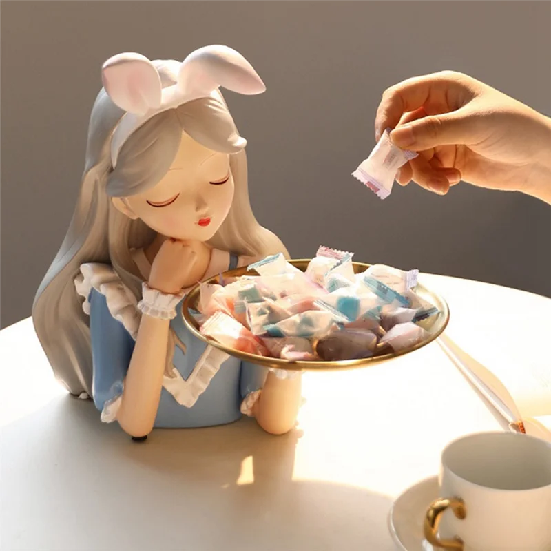 

ABGE-Girl Statue Home Decor Vase Resin Model Storage Tray Living Room Flower Vases Craft Living Room Decoration Durable 26.5X26.