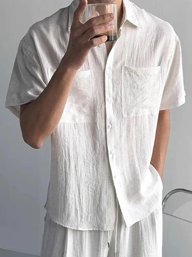

Мужская плиссированная одежда из хлопка и льна American Sle Double ket Loose ort Sve, тонкая дышащая повседневная универсальная рабочая одежда