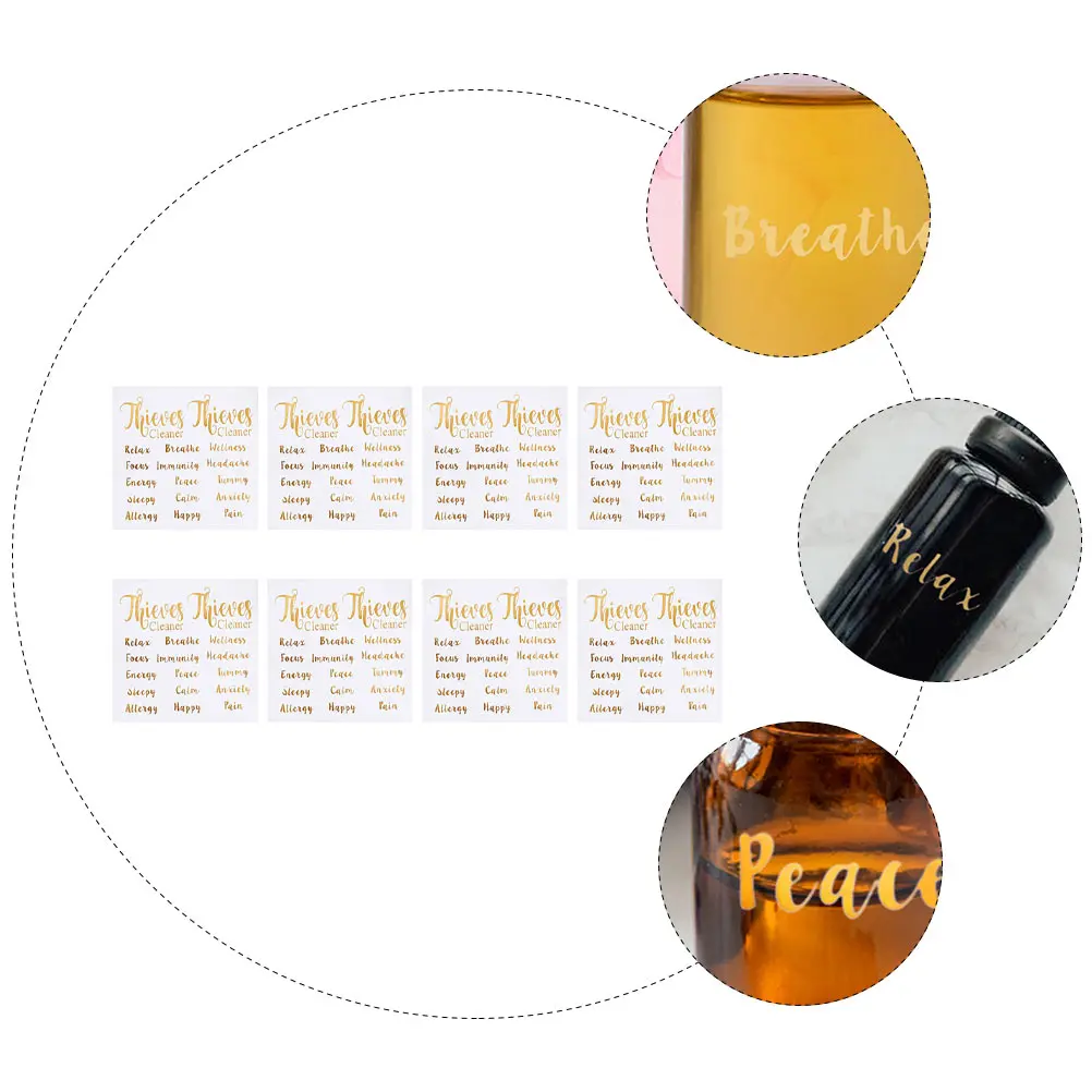 

8 Sheets Bottles Letter Stickers Essential Oil Tag Glass Label Tags Golden Decals